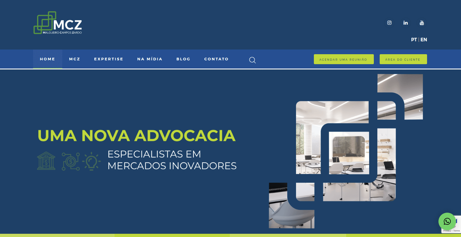 Print da tela inicial do site Malgueiro Campos