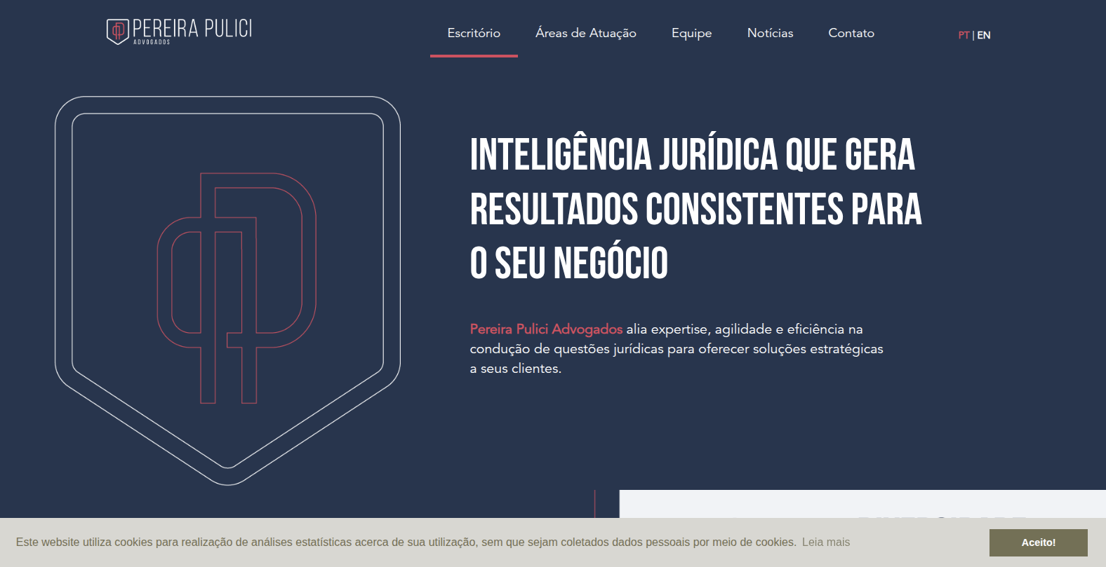 Print da tela inicial do site pereira pulici